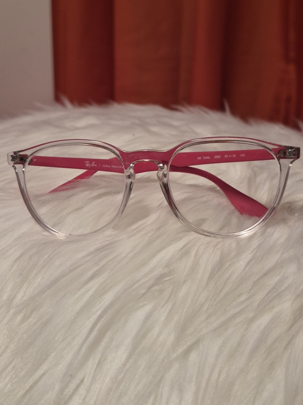Ray-Ban Clear Round Frames with Pink Temples